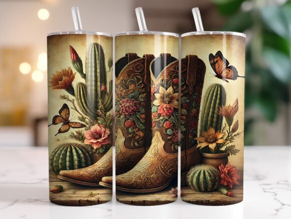 20 Oz Western Cowgirl Boots Tumbler Wrap
