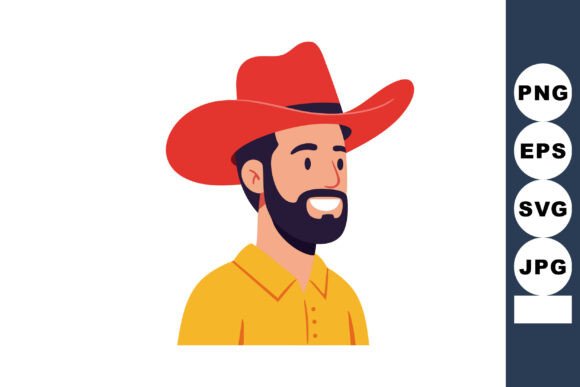 Bearded Man Wearing Red Cowboy Hat and Yellow Shirt