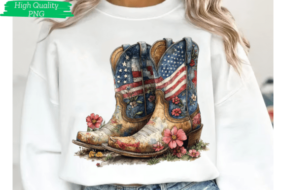 Patriotic Cowboy Boots PNG, Cowgirl PNG