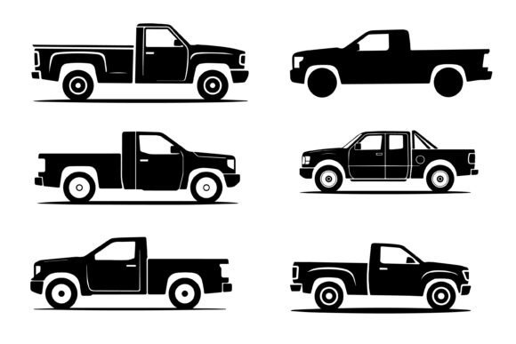 Pickup Truck Vector Silhouette Set for Embroidery Projects