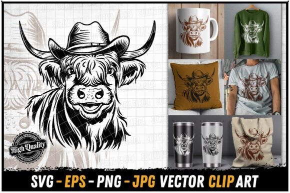 Rustic Cowboy Hat Cow Art for Real Embroidery Projects