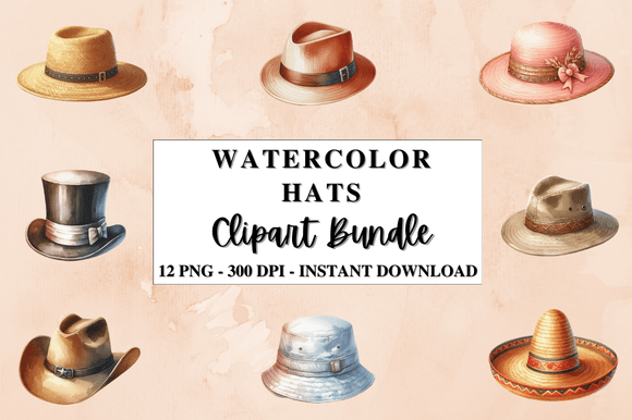 Watercolor Hat Clipart Bundle Review for Embroidery Projects